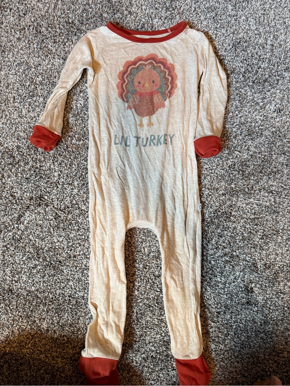 Little Sleepies Cream 'Lil Turkey' Footed One-Piece with Rust Trim